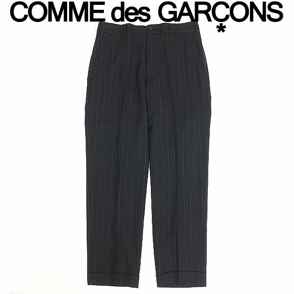 ◆COMME des GARCONS HOMME PLUS コムデギャルソン オム プリュス AD2010 ストライプ スラックス テーパード パンツ 黒 ブラック XS