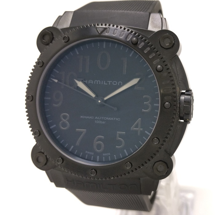 【中古】HAMILTON カーキ ネイビービロウゼロPVD 腕時計 自動巻き ブラック文字盤 H785050