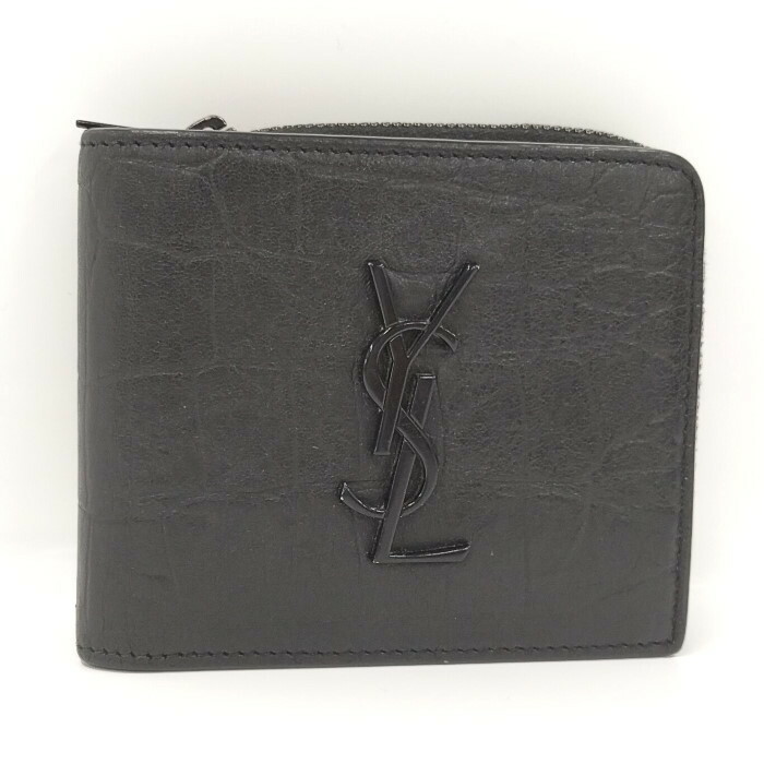 【中古】Yves Saint Laurent 二つ折り財布 レザー ブラック 630072
