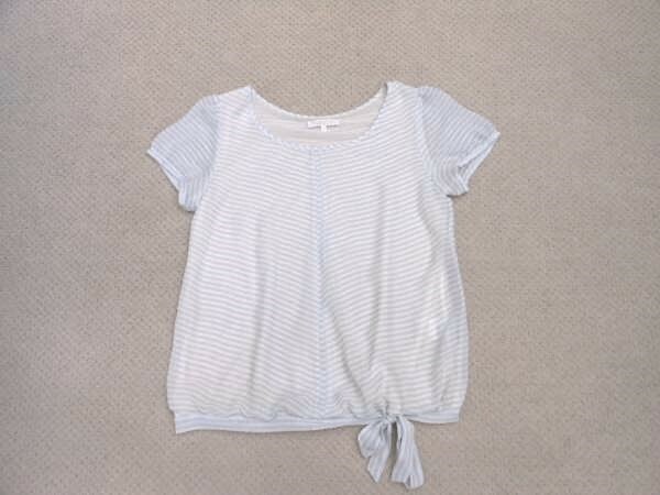 PROPORTION BODY DRESSING プロポーション★丈にリボン結び 半袖シフォンブラウス 超美品 2/S~M