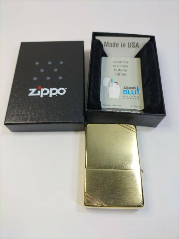 【パケ無料】Zippo 1937レプリカ フラットトップ ダイアゴナルライン 斜め線 ブラス 真鍮 1996年製 ジッポー PAT.2032695[k1064] 
