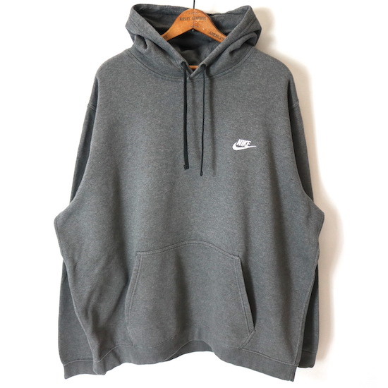 00s NIKE ナイキ スウォッシュ 刺繍 スウェット パーカー(メンズ 3XL)グレー ビッグサイズ ワンポイント