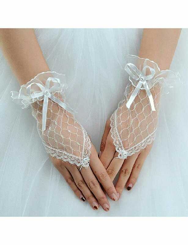 新品フィンガーレスネイル魅せ手袋レースショートウエディンググローブ白ホワイト結婚式