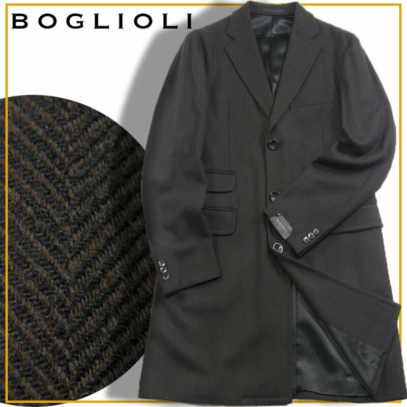 新品 BOGLIOLI イタリア製 【ヘリンボーン】 秋冬 チェスターコート 定価15万1800円 46 ★R343 黒 茶 ボリオリ コート オンオフ