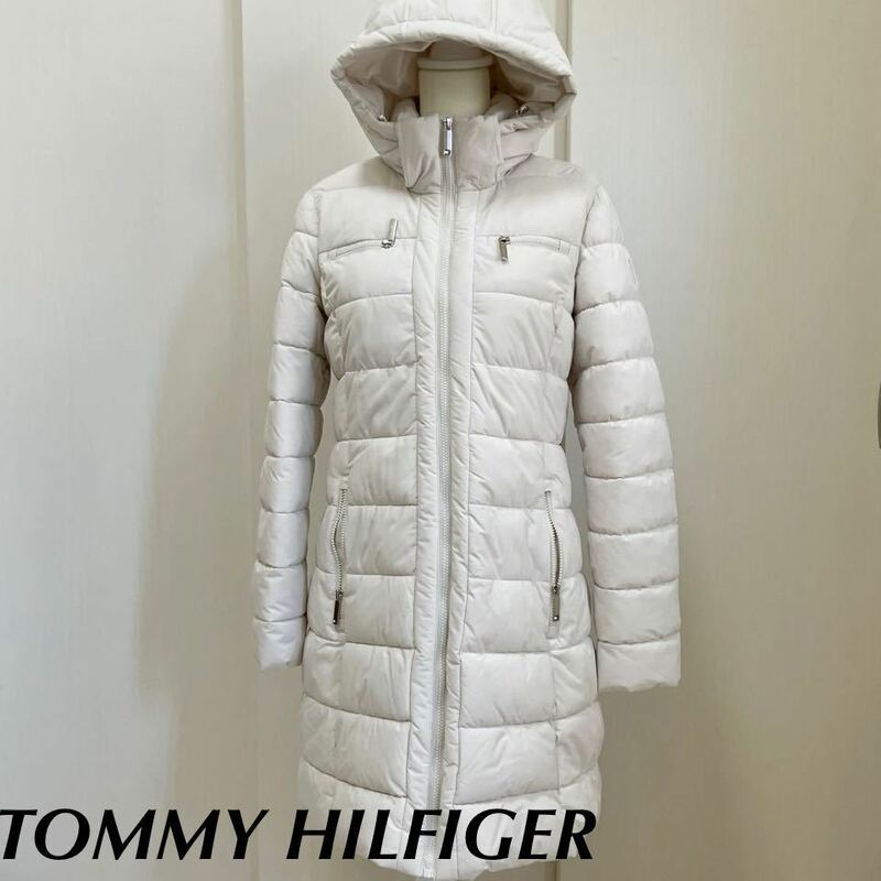 TOMMY HILFIGER ダウンジャケット　ロングコート　ダウンコート　オフホワイト　サイズS フード取り外し可