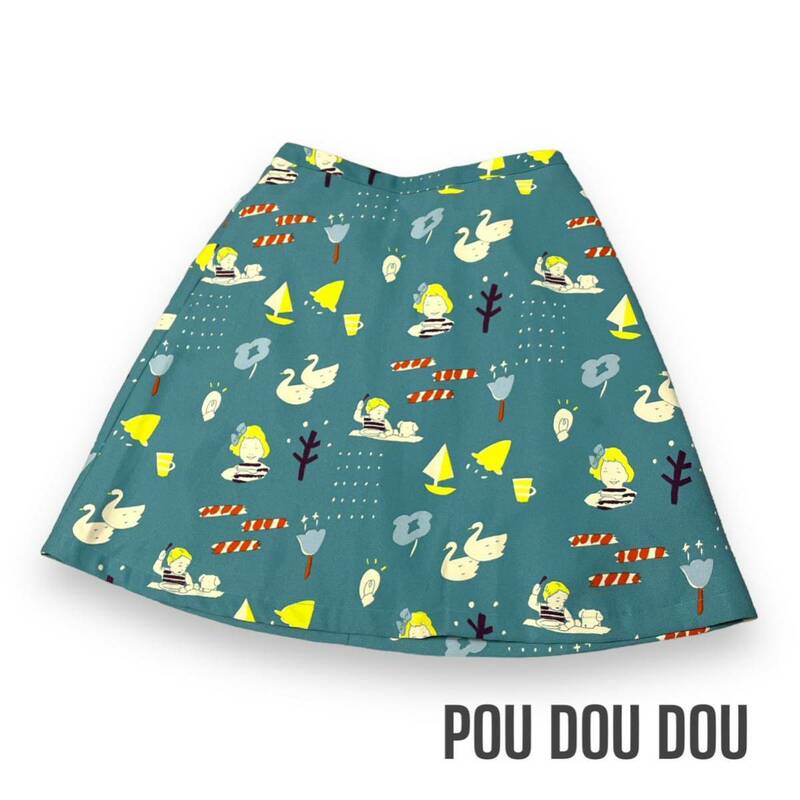 ピケクロス プリントスカート POU DOU DOU プードゥドゥ　レトロ柄 ノスタルジック　個性的　女の子柄　スカート　美品