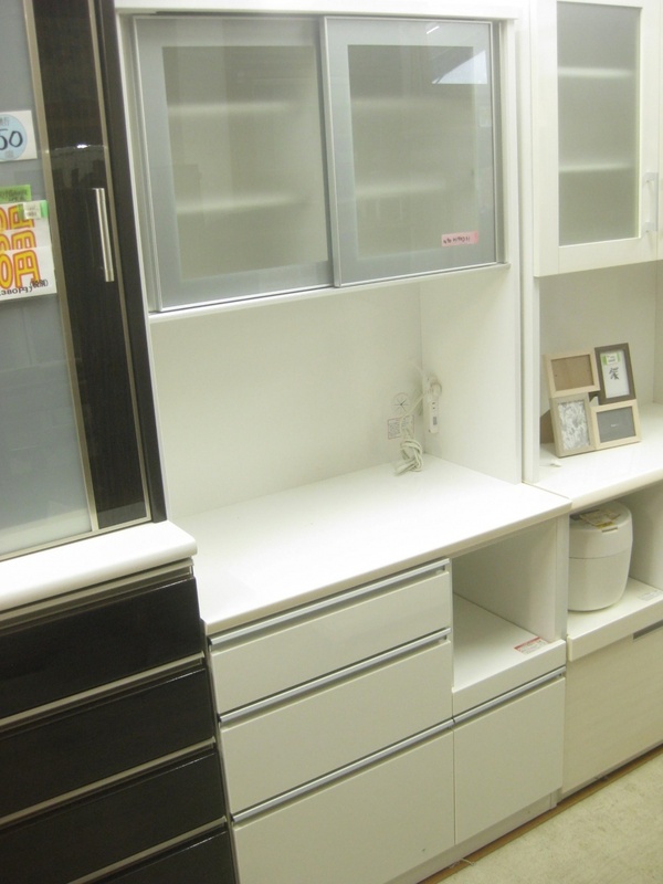 【ハッピー】キッチンボード 食器棚 白 W900×D510×H1900mm 2105109848