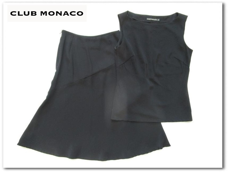 美品 格安◆CLUB MONACO クラブモナコ◆ノースリーブ＆フレアスカート セットアップ ブラック Sサイズ・7号サイズ相当