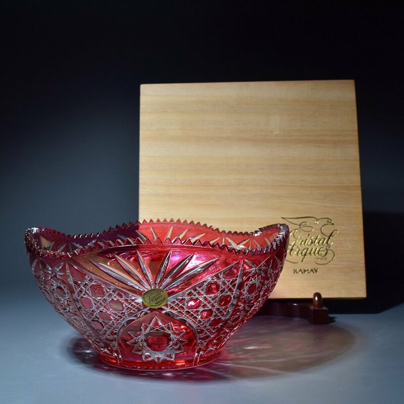 KAMAY カメイガラス クリスタル ボウル 鉢 レッド 赤 洋食器 美品