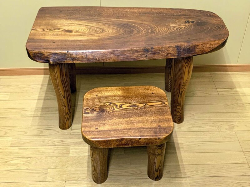13277/天然木 木製 無垢 一枚板 机 ローテーブル 学習机 椅子 セット おしゃれ ヴィンテージ レトロ 直接取引可