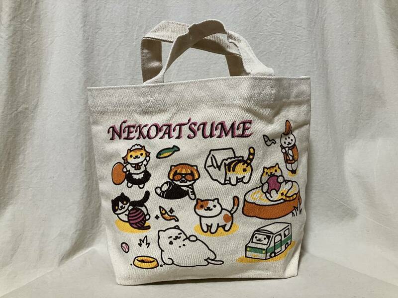 NEKOATSUME ねこあつめ ミニトートバッグ かばん プリント柄 生成り系ベース 未使用品 