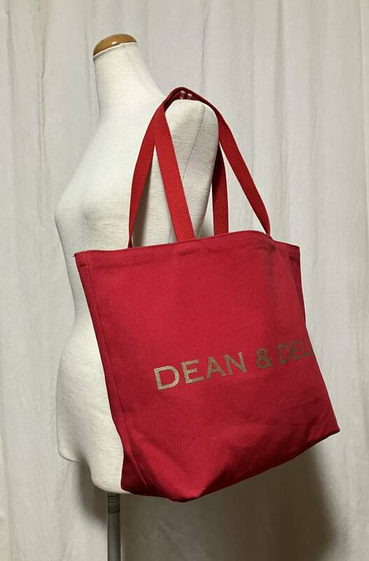 DEAN&DELUCA CELEBRATING 10 YEARS IN JAPAN ディーンアンドデルーカ 赤×ゴールド トートバッグ/かばん 10周年 日本 中古品