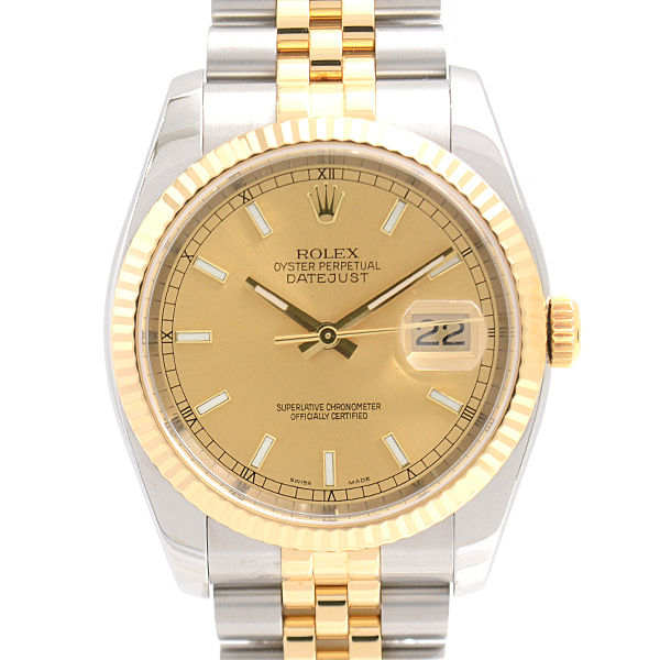 ロレックス 時計 メンズ デイトジャスト 自動巻 F番 ゴールド文字盤 SS×YG ROLEX 116233 中古