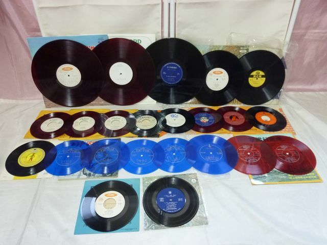 東芝 ANGEL COLUMBIAレコード(約)30cm/25cm/17.5cm 見本 赤盤 ソノシート含む23枚セット(映画/ギター/ワールドミュージック/軍歌/行進曲)