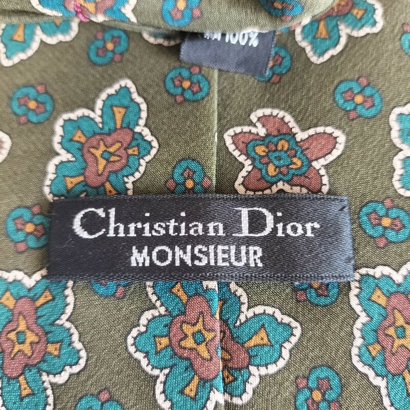 Christian Dior(クリスチャンディオール)緑青茶花弁ネクタイ
