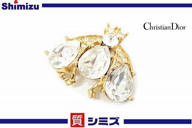 【Christian Dior】美品 クリスチャンディオール ブローチ 蜂モチーフ ラインストーン ゴールドカラー アクセサリー◆質屋