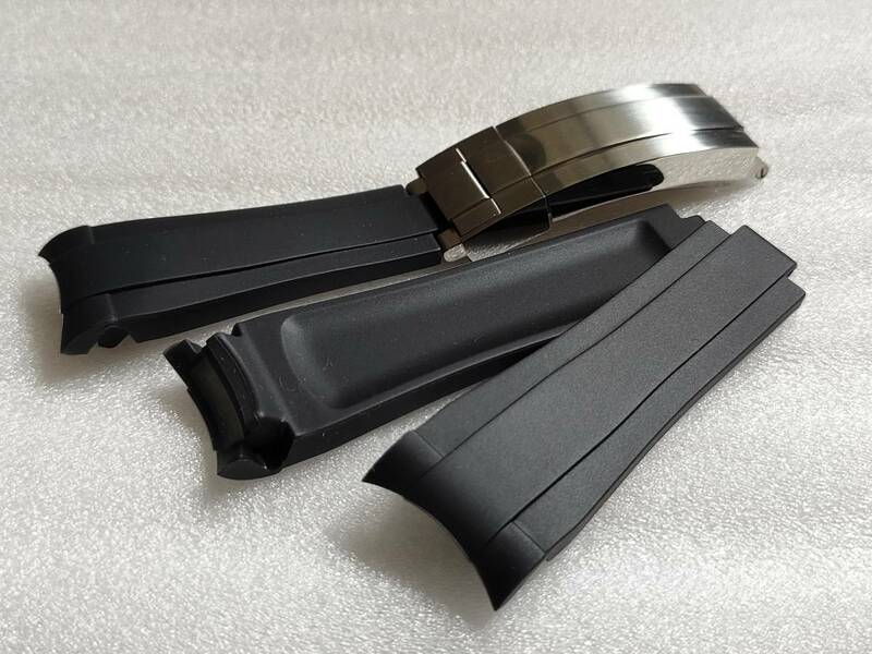 【新品】ラバー時計ベルト グライドロッククラスプ 弓型 ブラック/シルバー 互換品