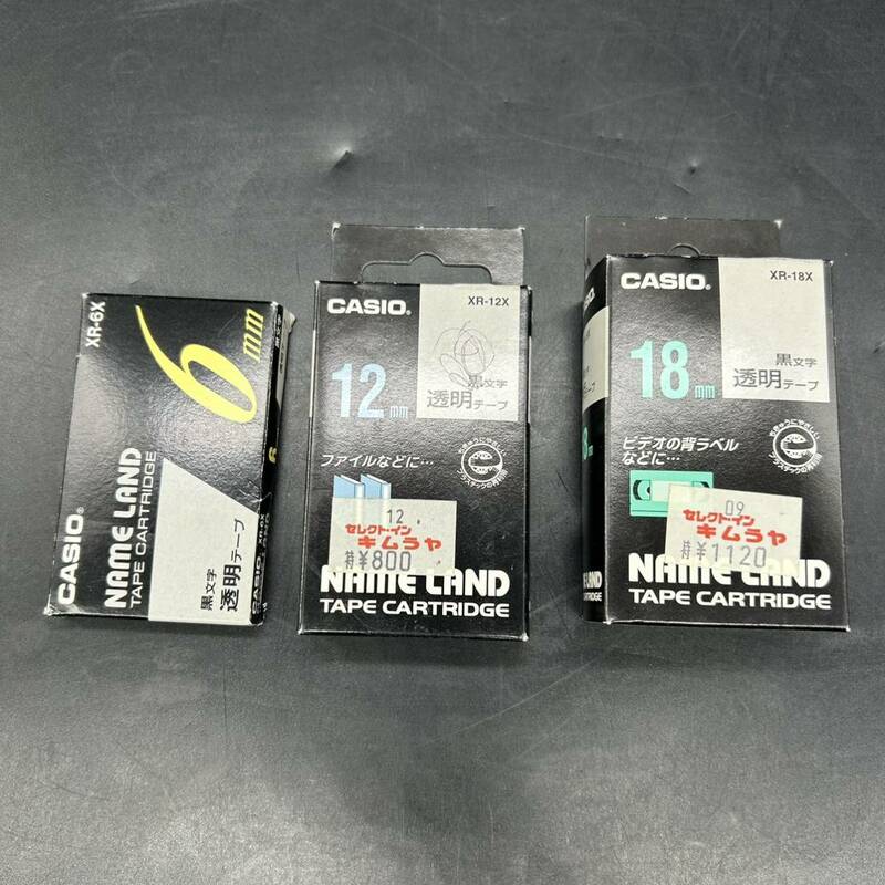 CASIO カシオ ネームランド テープ 6mm XR-6X 12mm XR-12X 18mm XR-18X 透明に黒文字 透明テープ　T21