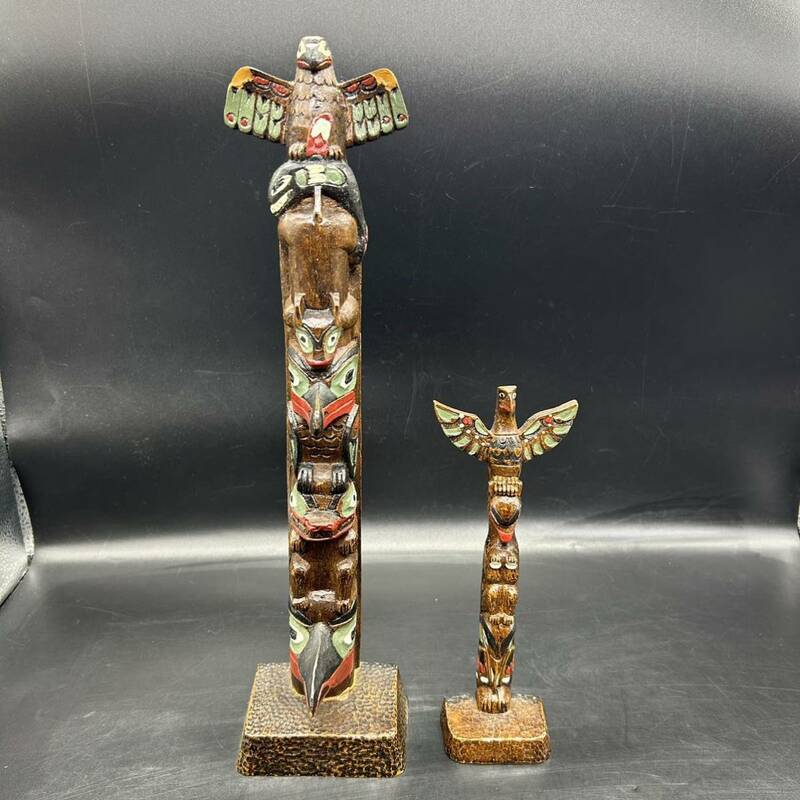 BOMA カナダ　先住民 ネイティブ　トーテムポール　木彫 置物 木彫り アンティーク インテリア　置物　H3 （H4-1）