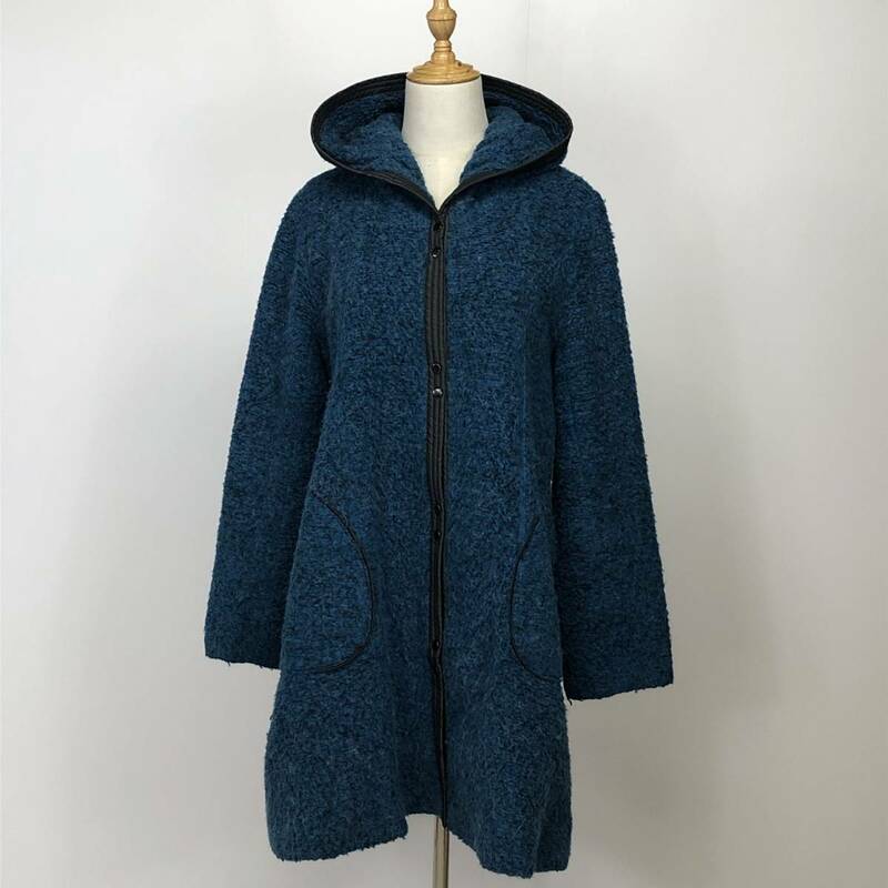 Y0297 LISMORE リズモア レディース アウター コート 長袖 Lサイズ ブルー 青 毛素材含 アルパカ素材 防寒 おしゃれ あたたか エレガント