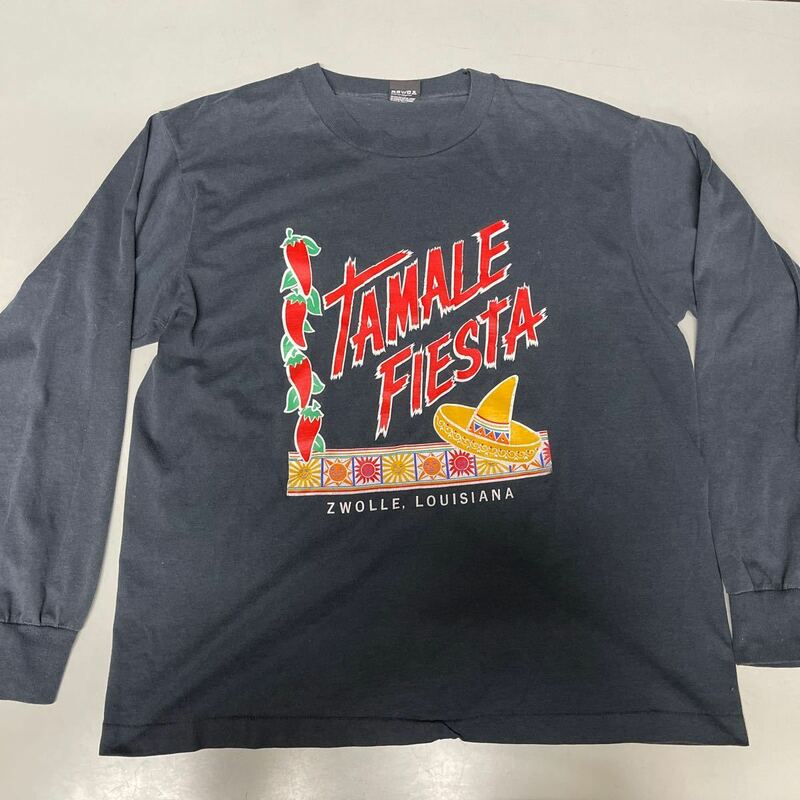 SCREEN STARS スクリーンスターズ アメリカ製 長袖Tシャツ サイズXL TAMALE FIESTA ZWOLLE LOUISIANA ヴィンテージ ボックスシルエット 80S