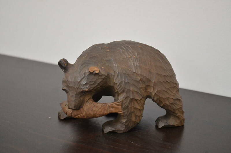 ★R-043177　旭川アイヌ作　一刀彫　木彫り熊(置物、彫刻)