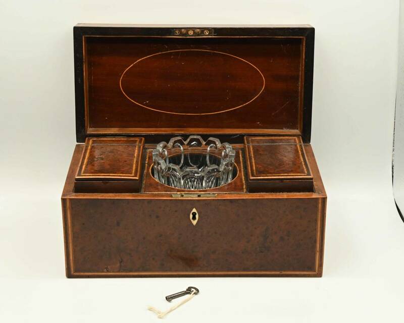 0100　ティーキャディボックス　ウォルナット材　ミキシングボウル付き　1820年代　イギリス　アンティーク