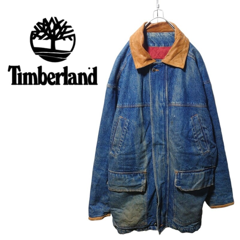 【Timberland】 レザー襟 中綿入りデニムハンティングジャケットS223