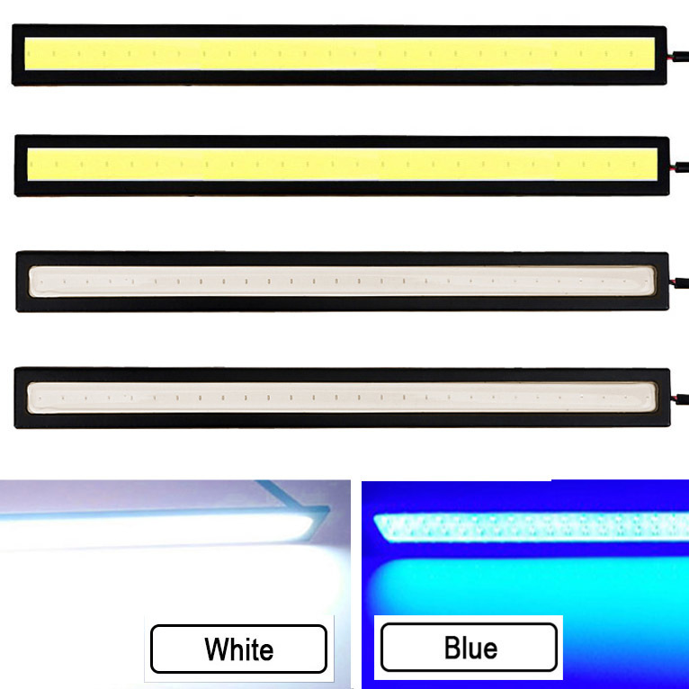 ◆ LED デイライト バーライト 12V COB 全面発光 (ホワイト 2本 ＆ ブルー 2本) ◆ 17㎝ 両面テープ付き 防水 【４本セット】 