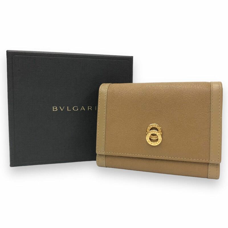 BVLGARI ブルガリ ドッピオトンド レザー 三つ折り財布 財布 ウォレット ベージュ 裏地 イエロー