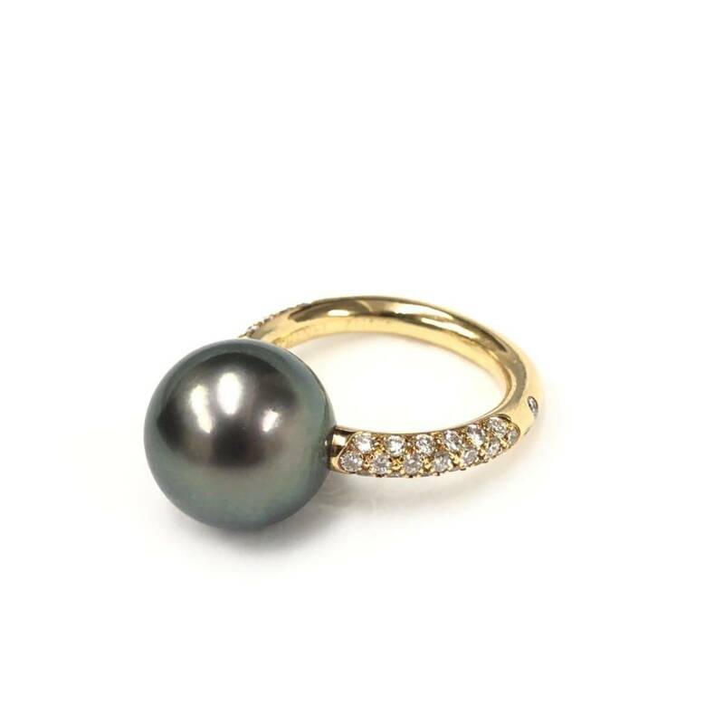 【211198】美品 CHANEL シャネル 750 K18 黒真珠 パール ダイヤ リング 指輪 8号
