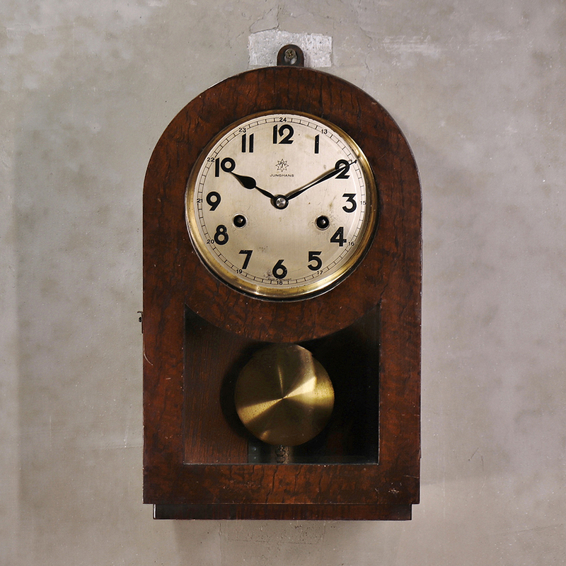 【開】 ドイツ 『ユンハンス/Junghans』 ゴールド文字盤半打機械式柱時計 掛時計 ウォールクロック AC309