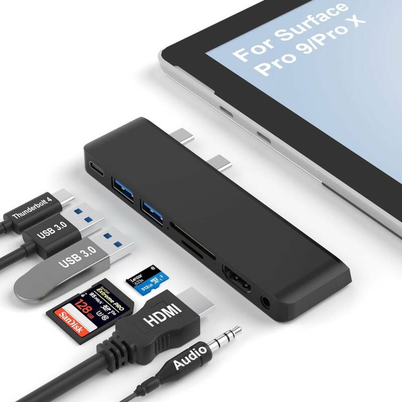 Surface Pro 9/Pro X ハブ 4K HDMI、USB-C Thunerbolt 4 (8K@30Hz ディスプレイ+ 40Gデータ+ 100W充電)　SD TFカードリーダー　サーフェス