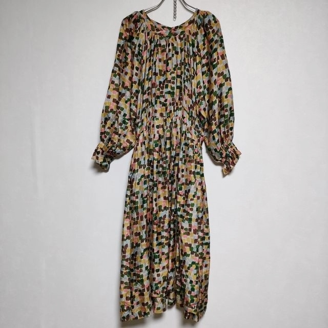 BUNON シルク 総柄 絹 ドレス ワンピース マルチカラー ブノン 3-1126M 227612