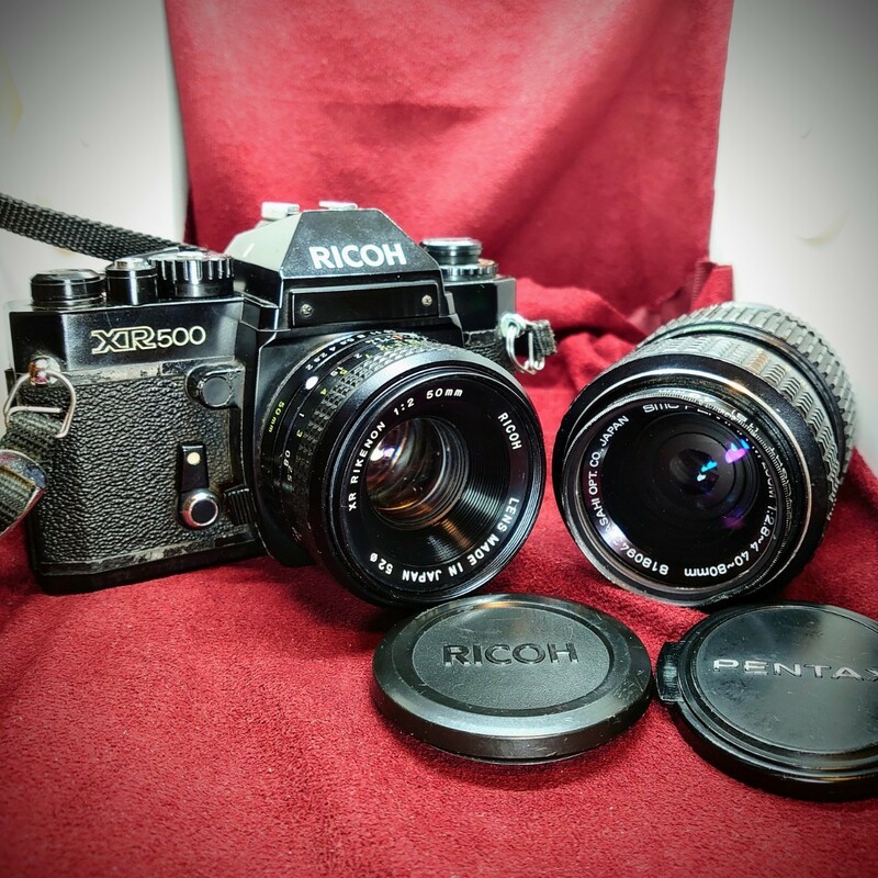 Q48【和製ズミクロン/シャッターOK】RICOH XR500 一眼レフフィルムカメラ XR RIKENON F:2 50mm/SMC PENTAX-M F:2.8-4 40-80mm セット