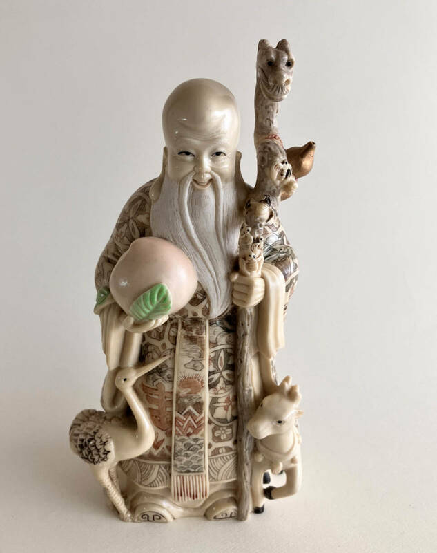 福禄寿　七福神　中国　石彫　彫刻　装飾　置物　展示　海外　美術品　工芸　伝統　アンティーク　大連土産