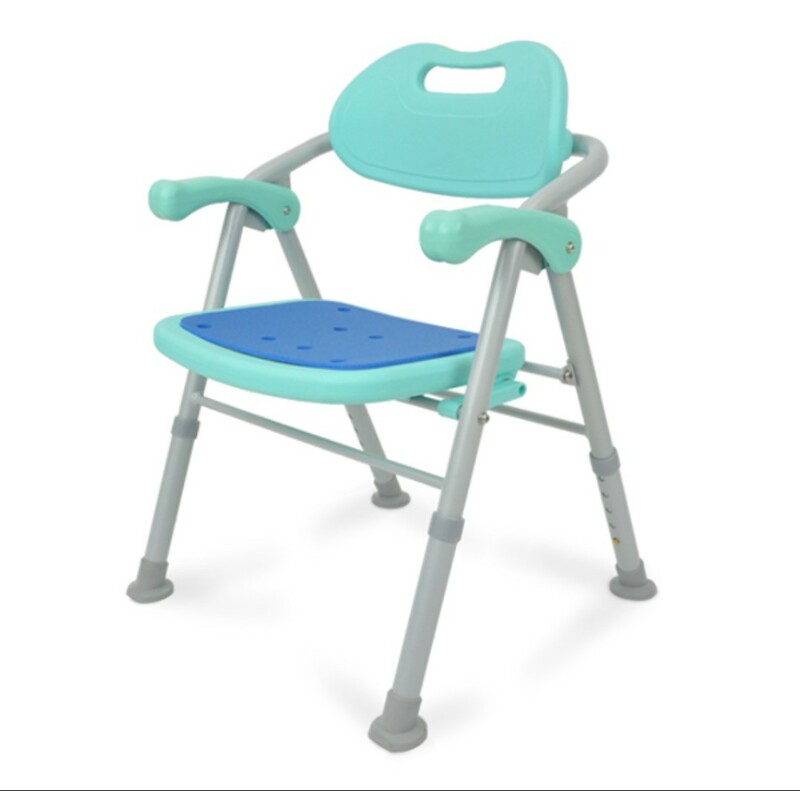 D-27@肘掛け付折りたたみ式お風呂椅子 （背もたれ付・高さ5段階調節） 軽量アルミ製 グリーン色