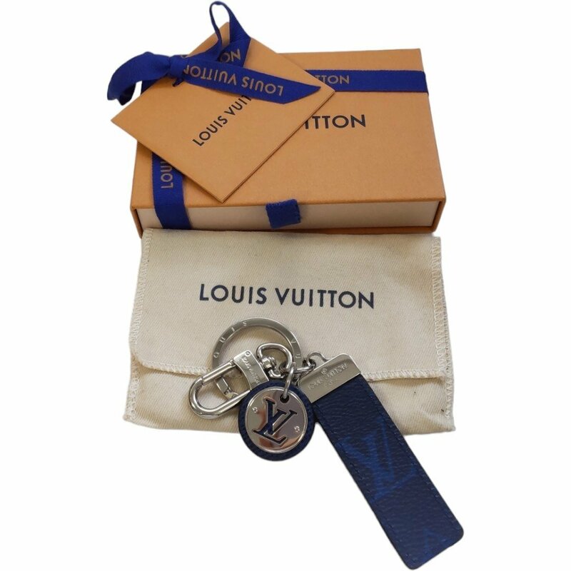 【中古品】 LOUIS VUITTON ルイヴィトン タイガラマ ポルト クレ クラブ ネオ M69324 キーホルダー ブルー イニシャル入 L55122RK