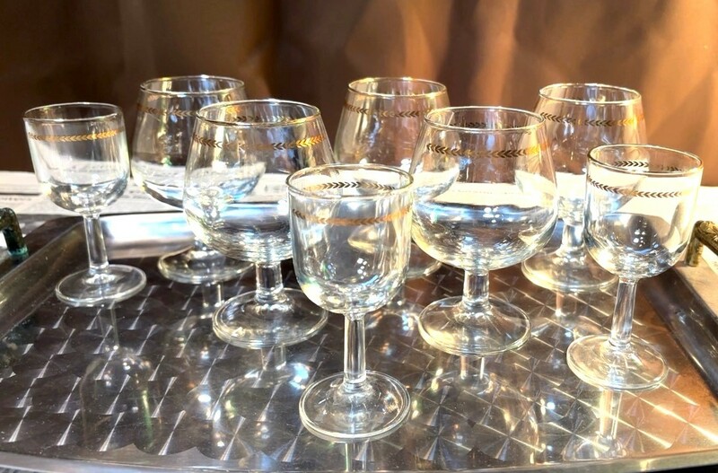 ■47 昭和レトロ ADERIA アデリア 金ライン ゴールドリーフ ブランデーグラス5 ワイングラス3 まとめて ヴィンテージ