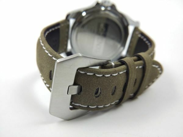 ミリタリー腕時計ベルト 本革レザー ウォッチバンド ステンレスバックル バネ棒付属 24mm アーミーグリーン