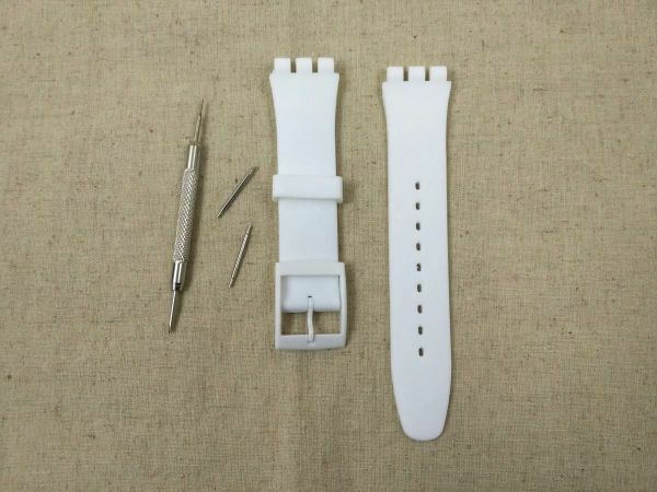 swatch用 シリコンラバーストラップ 交換用腕時計ベルト 19mm ホワイト