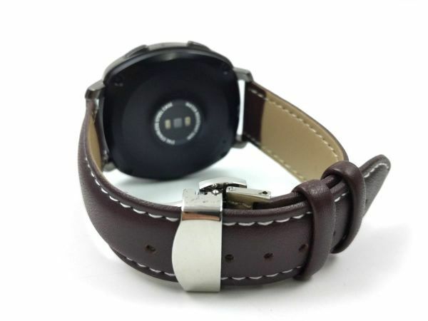 腕時計用レザーベルト 本革レザー バンド ステンレスバックル バネ棒付属 両開き 観音開き 20mm ブラウンXホワイト
