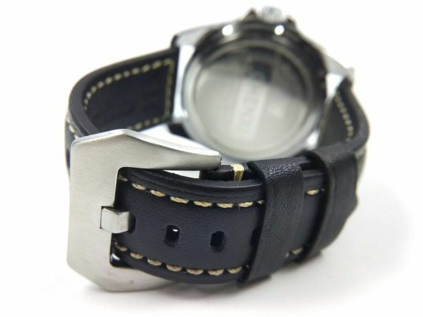 レザー製ミリタリーストラップ 本皮 交換用腕時計ベルト クイックリリース 22mm ブラック