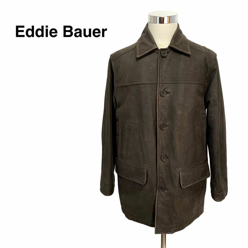 ☆良品 エディーバウアー Eddie Bauer 中綿入 キルティング レザー カーコート ブラウン 古着 ヴィンテージ vintage ハーフコート 革ジャン