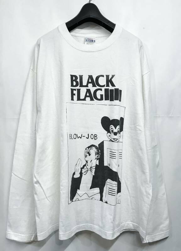 XLサイズ◆BLACK FLAG ブラックフラッグ BLOW JOB ミッキー ロンT 白 Hanes