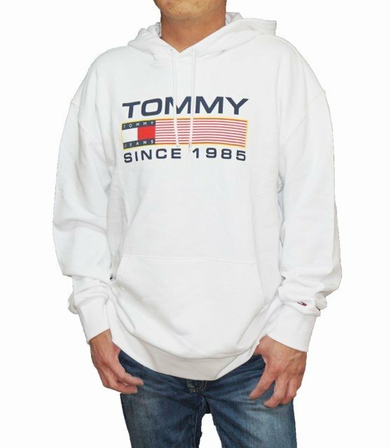 トミージーンズ パーカー 白 メンズ DM15009 トミーフィルフィガー TOMMY HILFIGER 春物 秋物 ホワイト オーバーサイズ 表記サイズXL