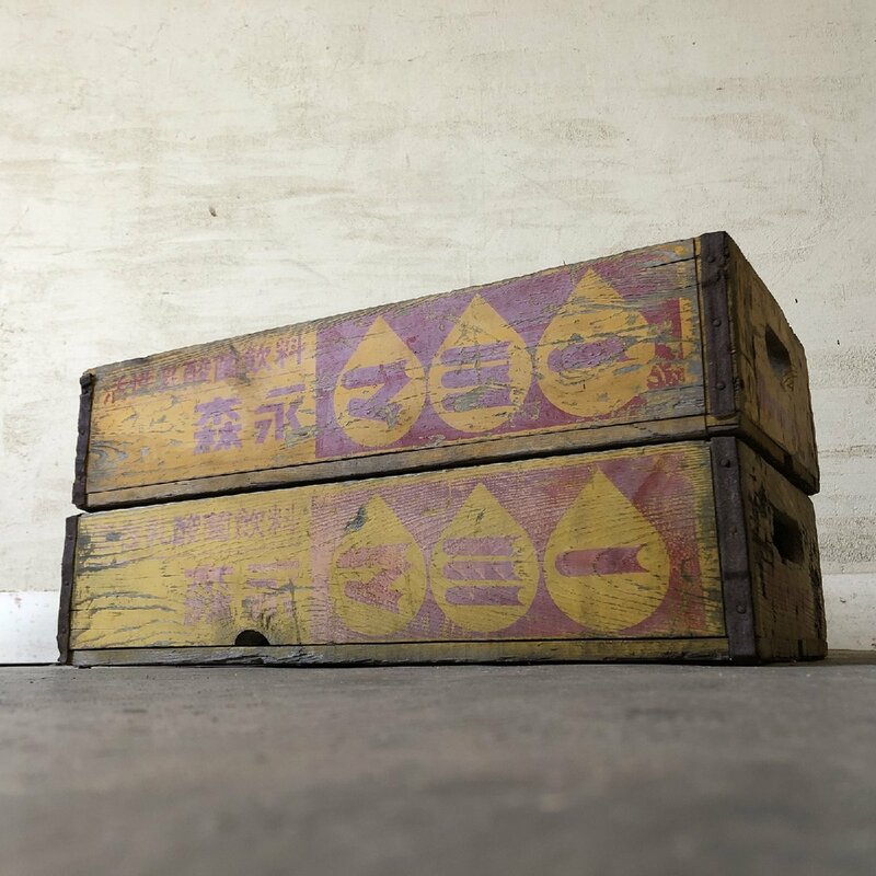 △森永マミー 2箱組 W53×D27×H12 古い木味の木箱 古道具 昭和レトロ アンティーク コレクション 当時 ヴィンテージ 現状品 stk