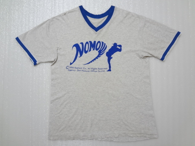 90s 95年日本製非売品 TOYOTA×野茂英雄 トヨタ オリジナルNOMO Tシャツ Vネック リンガー MLBメジャーリーグ ドジャース 古着ヴィンテージ