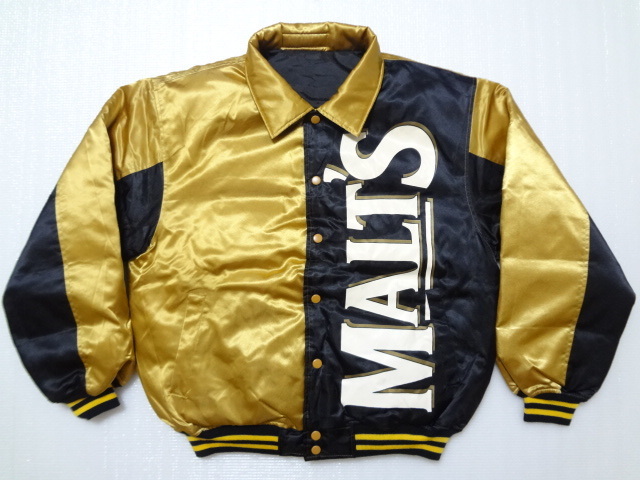 新品 90s SUNTORYサントリーMALT'Sモルツ リバーシブル ダウンジャケット＆スタジャン 黒ブラック／金ゴールドLサイズ ジャンパー ブルゾン