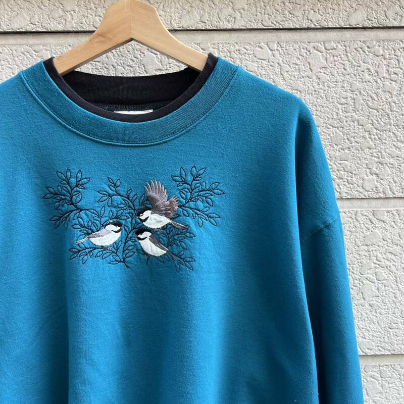 00s USA古着 刺繍 デザインスウェット トレーナー 青 ブルー Day Breeze 鳥 アニマル柄 アメリカ古着 vintage ヴィンテージ 3XL